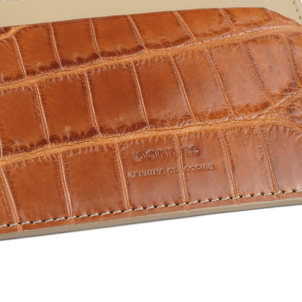 Barnns Limited Edition Tanglin Handcrafted Crocodile Men's Leather Card Holder - Cognac