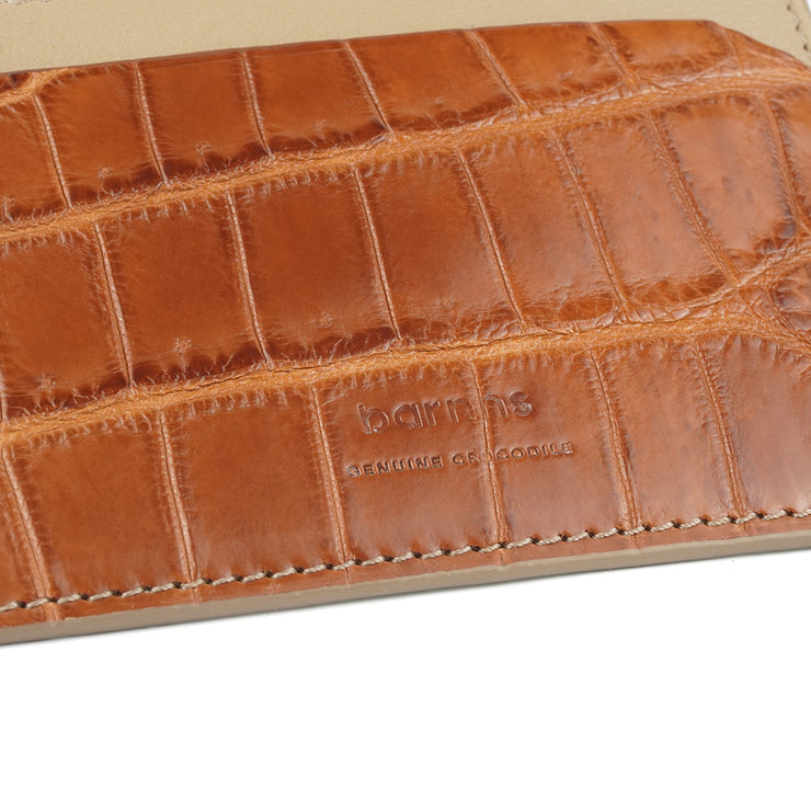 Barnns Limited Edition Tanglin Handcrafted Crocodile Men's Leather Card Holder - Cognac