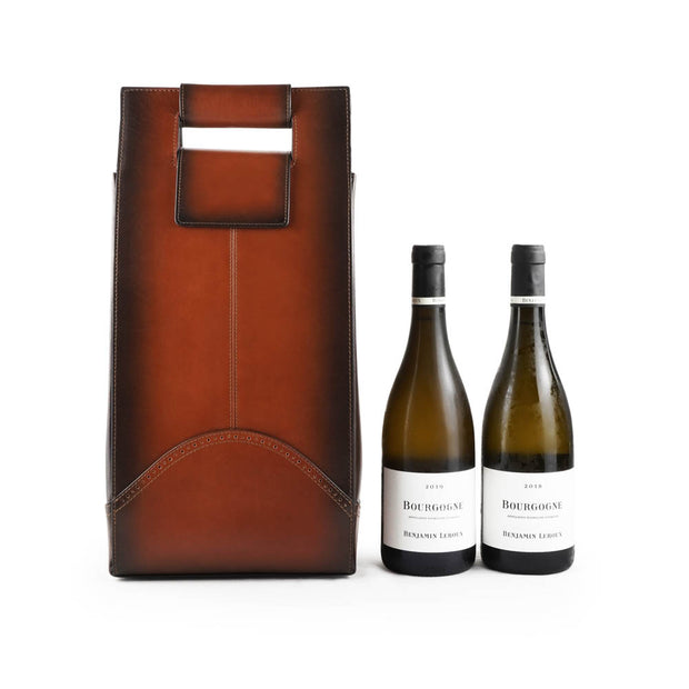 Barnns Vino Hand-stained Leather Double Wine Carrier with Insulated Lining (Cafe)