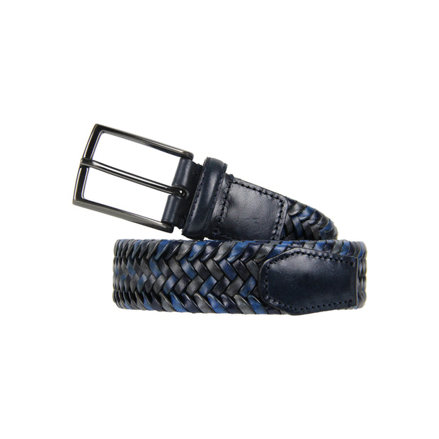 [Made in Italy] Barnns Italian Limited Hand Woven Cowhide Men's Leather Belt (Ocean)