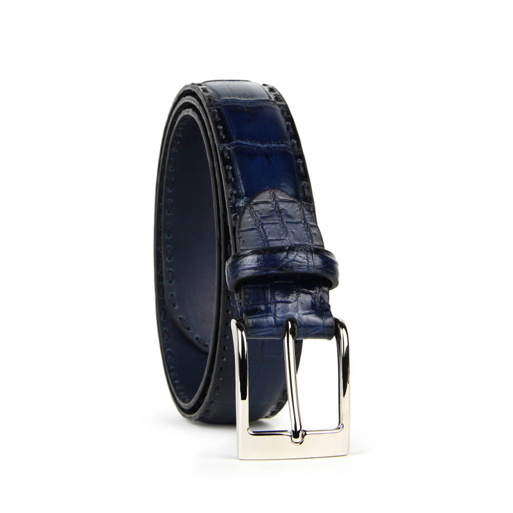 [Made In Italy] Barnns Limited Edition Rafferty Handcrafted Alligator  Leather Pin Buckle Belt (Blue)
