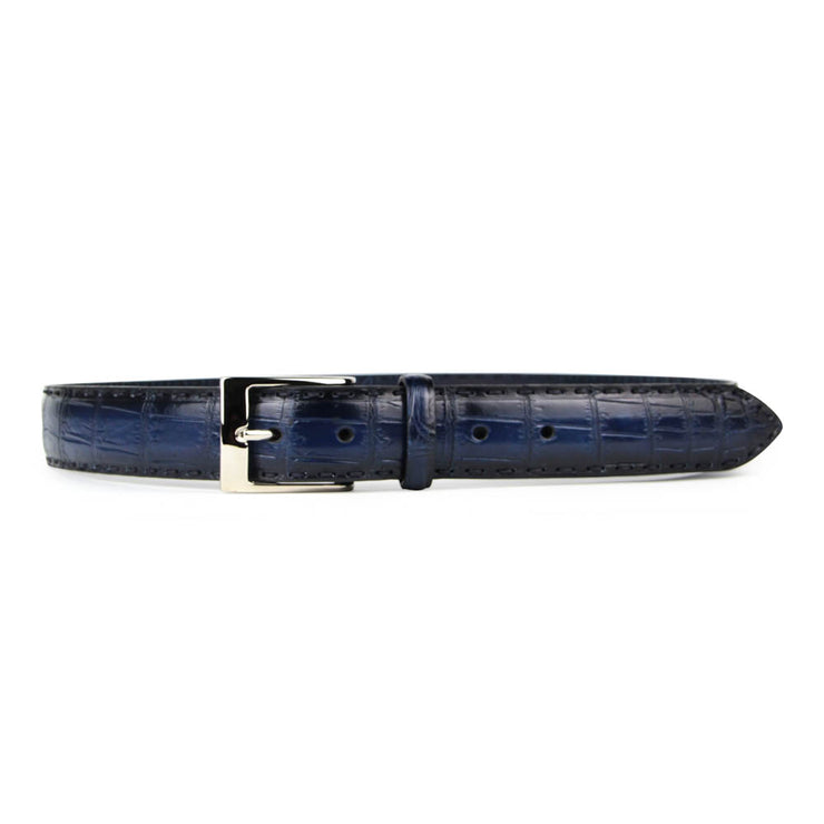 [Made In Italy] Barnns Limited Edition Rafferty Handcrafted Alligator  Leather Pin Buckle Belt (Blue)