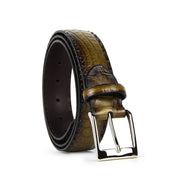 [Made In Italy] Barnns Limited Edition Rafferty Handcrafted Alligator  Leather Pin Buckle Belt (Khaki)