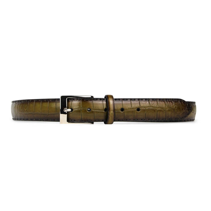 [Made In Italy] Barnns Limited Edition Rafferty Handcrafted Alligator  Leather Pin Buckle Belt (Khaki)