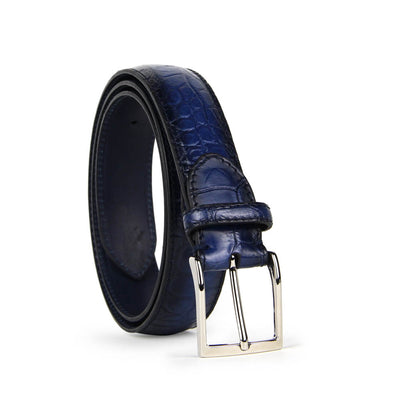 [Made In Italy] Barnns Limited Edition Rafferty Handcrafted Alligator  Leather Pin Buckle Belt (Navy)