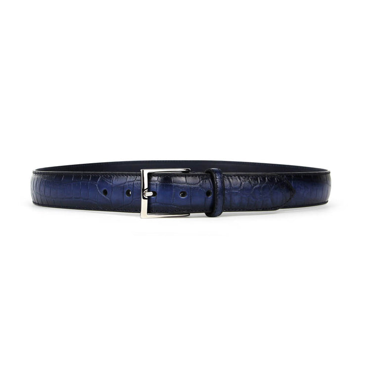 [Made In Italy] Barnns Limited Edition Rafferty Handcrafted Alligator  Leather Pin Buckle Belt (Navy)