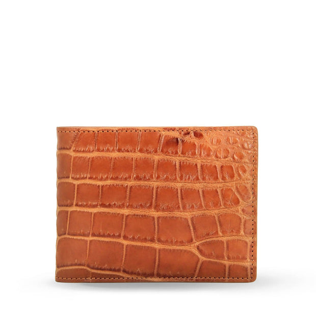 Barnns Limited Edition Tanglin Handcrafted Crocodile Men's Leather Slim Billfold Wallet - Cognac