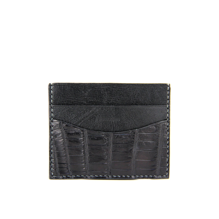 Barnns Terra Handcrafted Crocodile Leather Slim Card Holder - Black