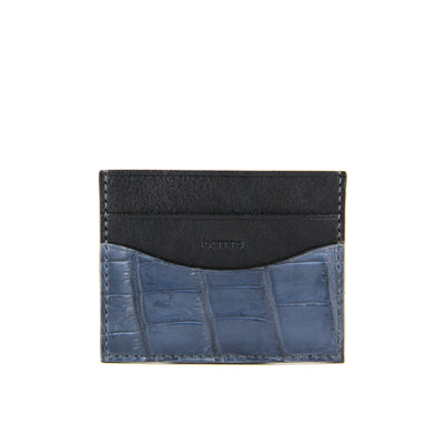 Barnns Terra Handcrafted Crocodile Leather Slim Card Holder - Slate Blue