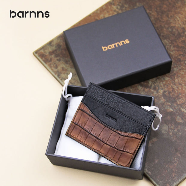 Barnns Terra Handcrafted Crocodile  Leather Slim Card Holder - Cafe