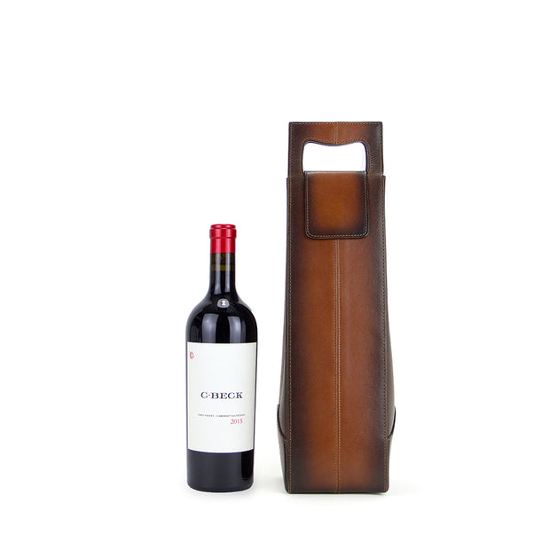 Barnns Vino Hand-stained Leather Wine Carrier with Insulated Lining (Cafe)