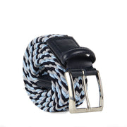 Barnns Italian Luca Multicoloured Men's Woven Belt with Leather Trim (Blue)