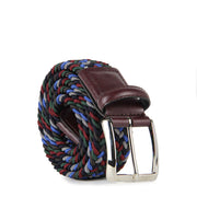 [Made in Italy ] Barnns Italian Luca Multicoloured  Men 's Woven Belt with Leather Trim (Wine)