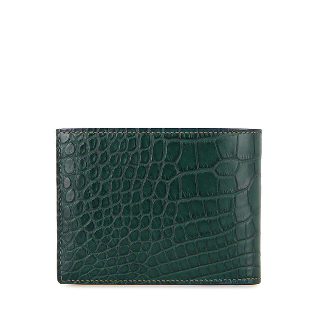 Barnns Limited Edition Valor Handcrafted Alligator Men's Leather Slim Billfold Wallet - Green