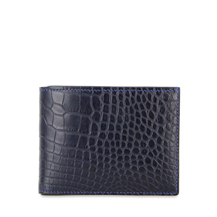 Barnns Limited Edition Valor Handcrafted Alligator Men's Leather Slim Billfold Wallet - Navy